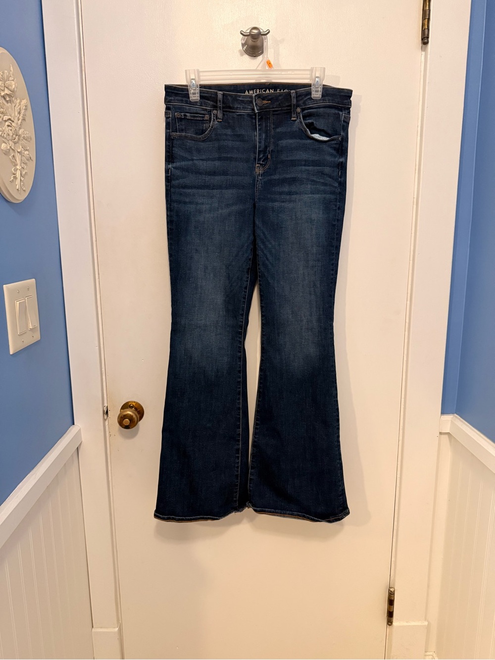 American Eagle Outfitters Next Level Dark Blue Low Rise Flare Jeans Women's 10R